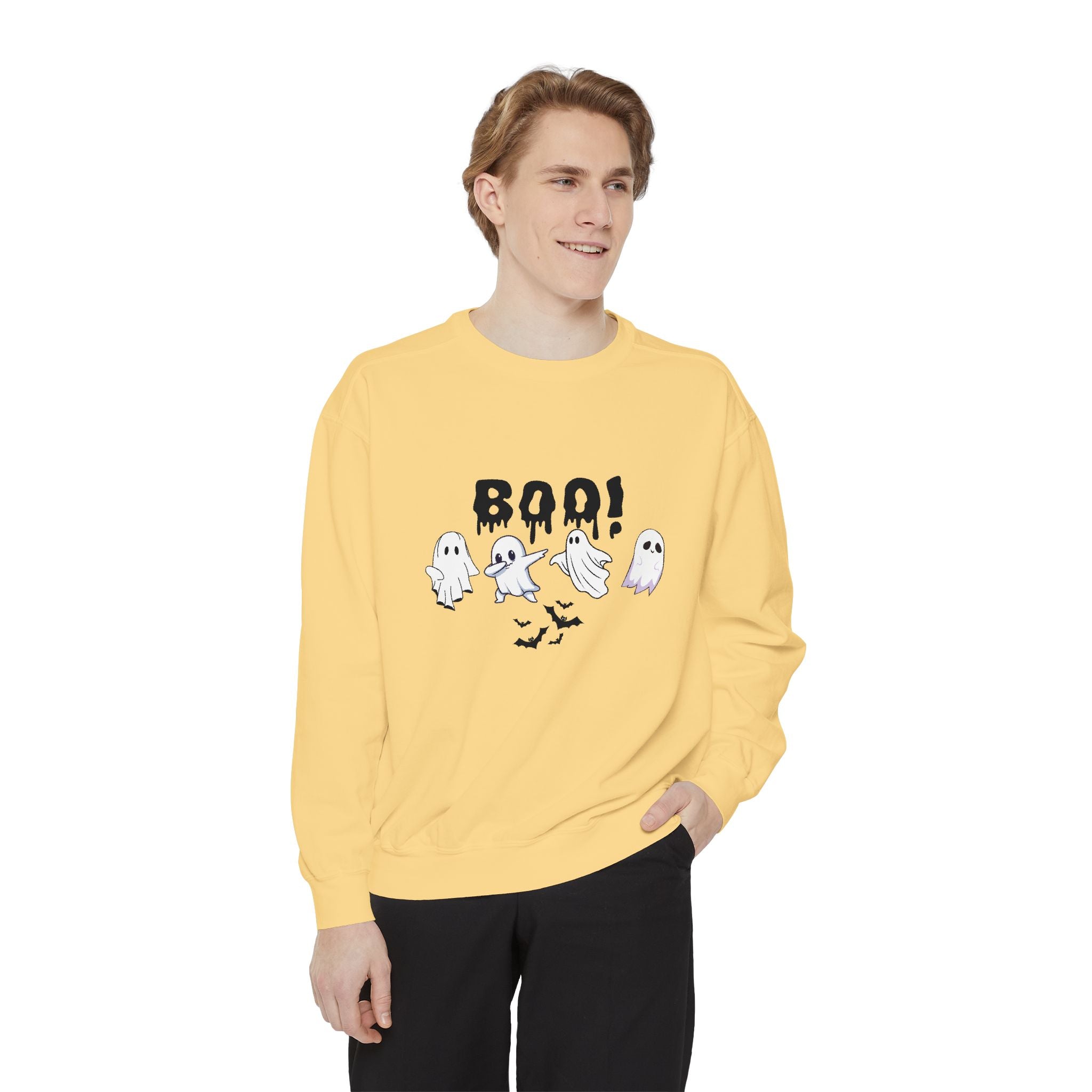 Boo Ghost Sweatshirt, Halloween Cozy Top, Unisex Fall Apparel, Spooky Season Gift, Casual Sweatshirt for Celebrations