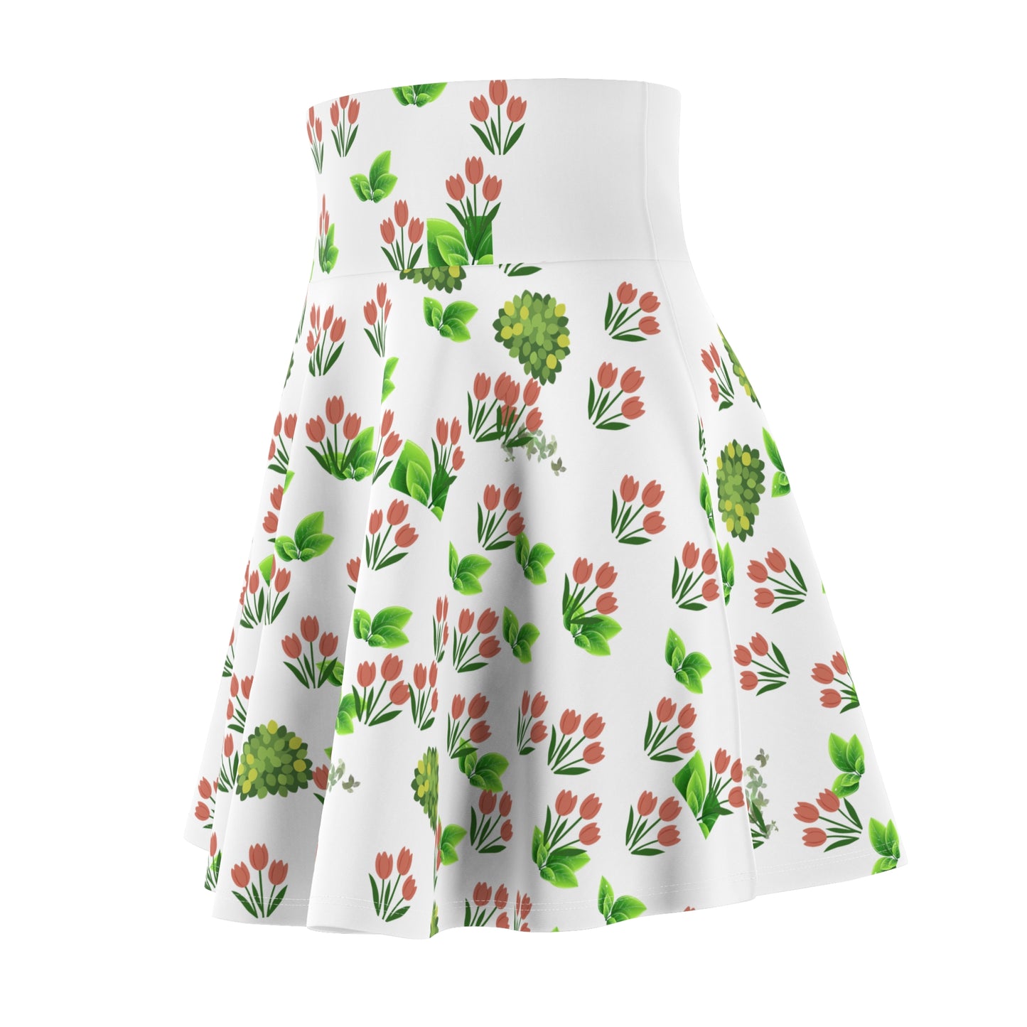 Floral Spring Tulip Skater Skirt — White Botanical AOP
