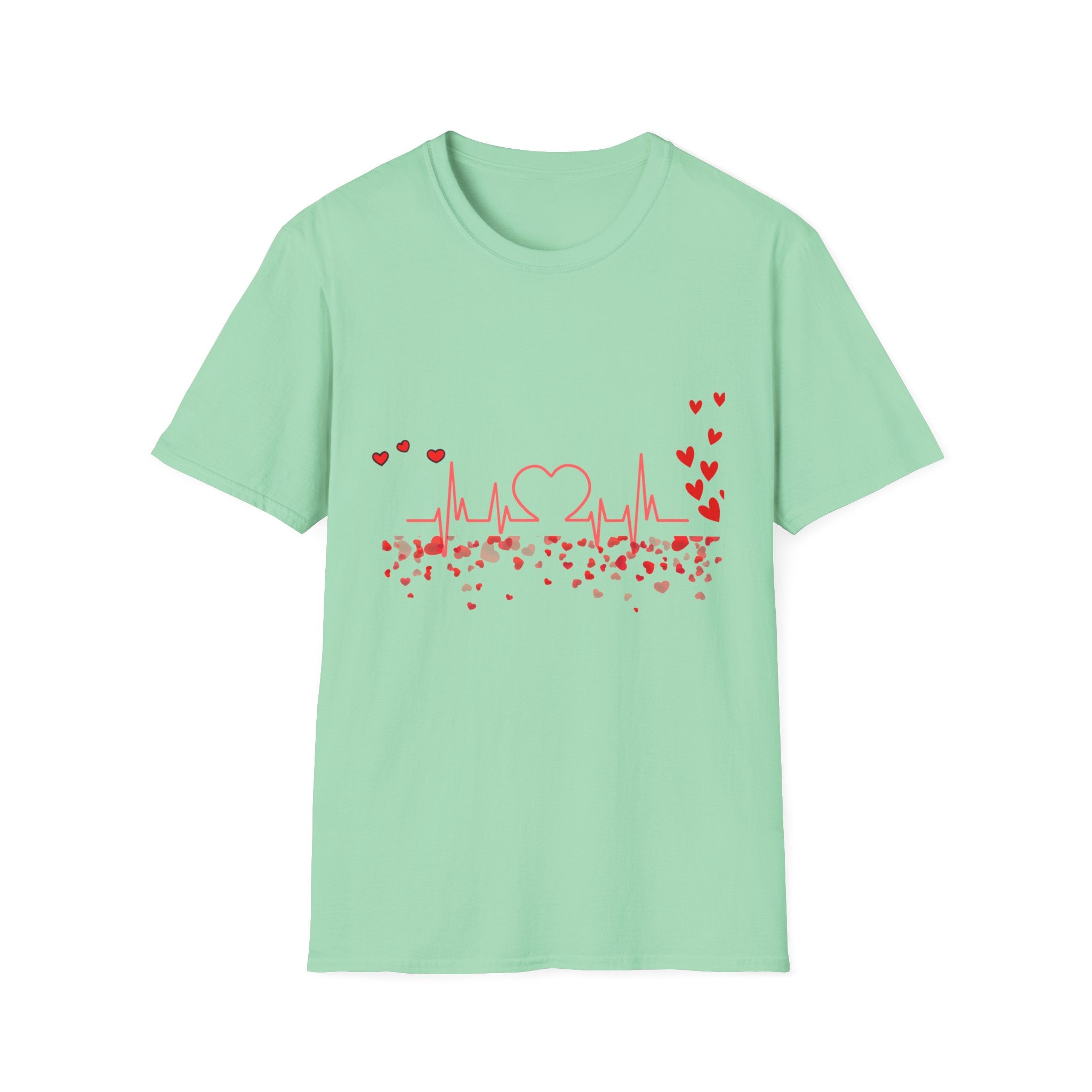 Heartbeat Love Unisex T-Shirt - Softstyle Graphic Tee for Valentine's Day & Romantic Occasions