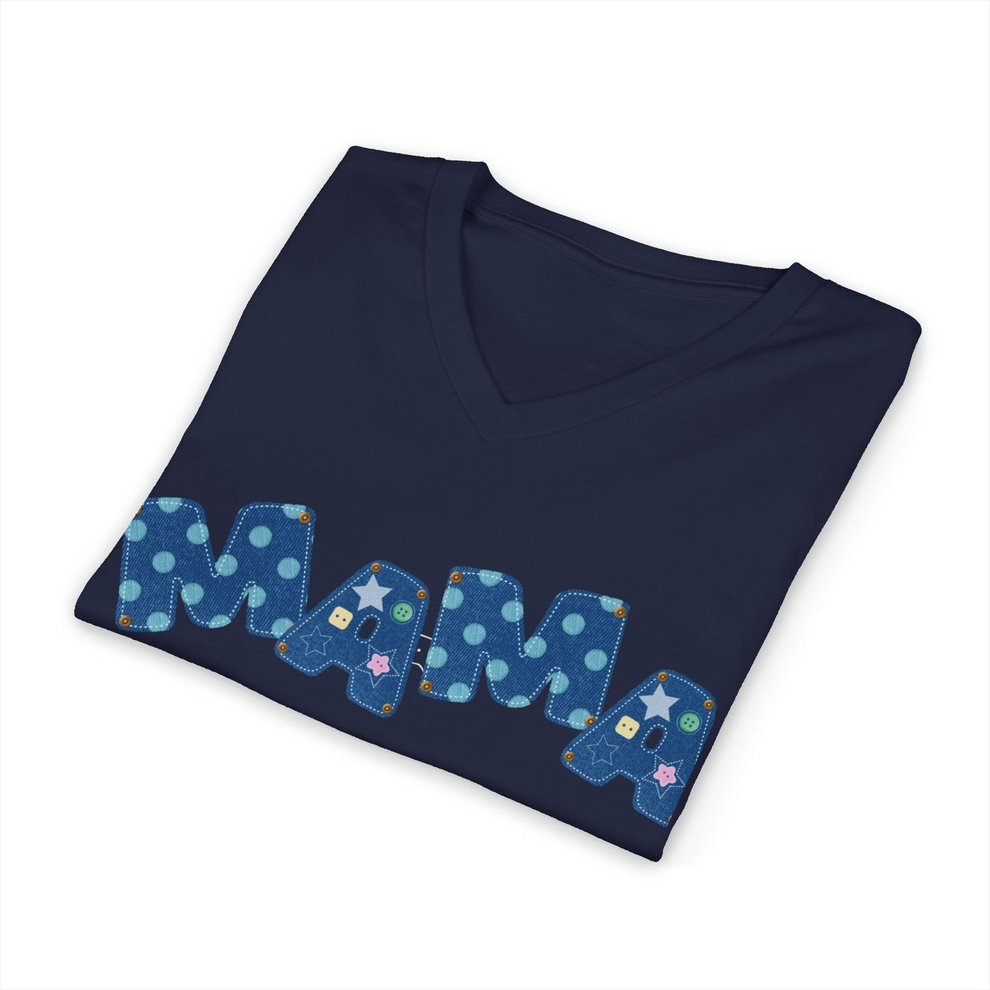 Mama Polka Dot V-Neck Tee — Playful Blue Mama T-Shirt for Moms, Mother's Day Gift