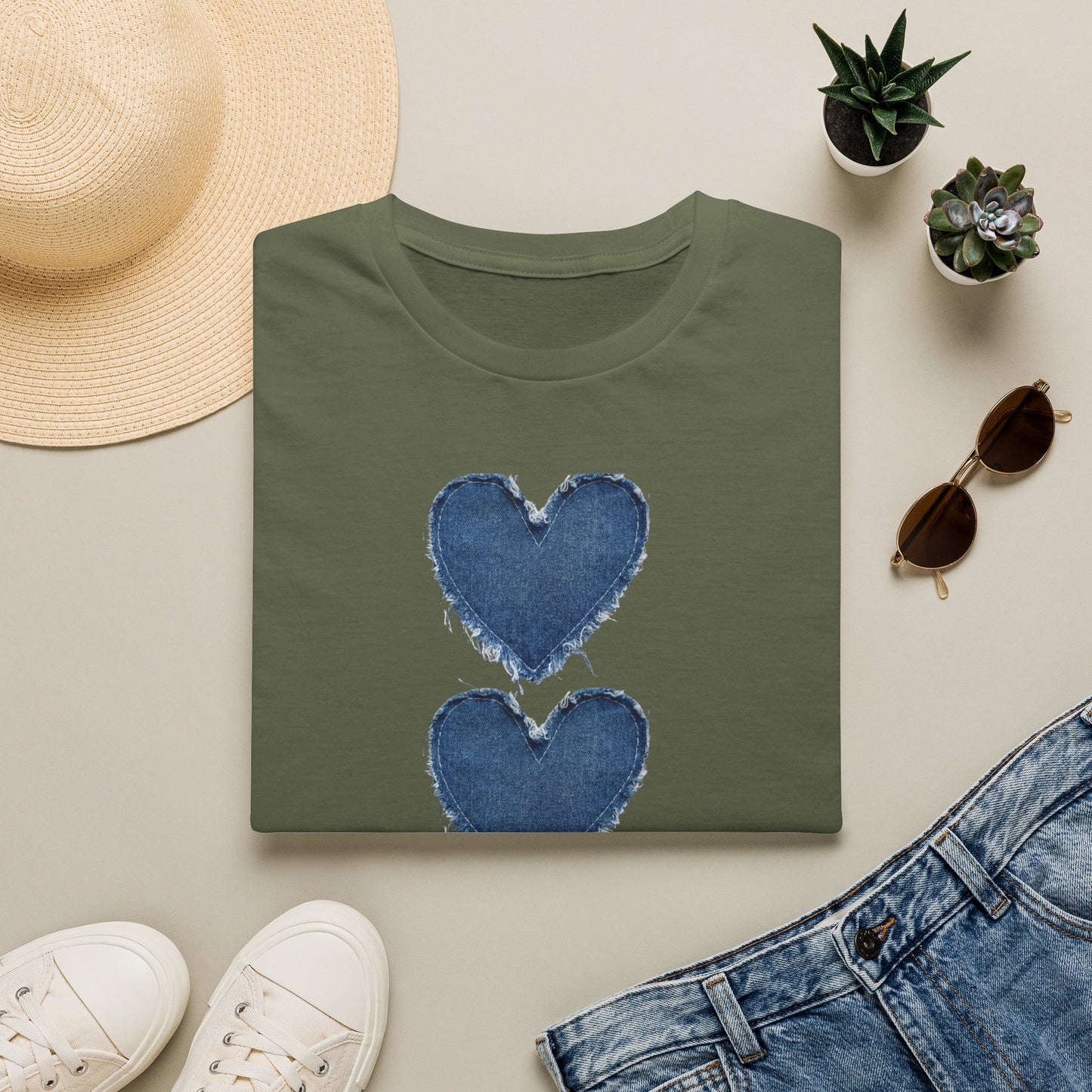 Blue Watercolor Triple Hearts T-Shirt — Romantic Casual Tee