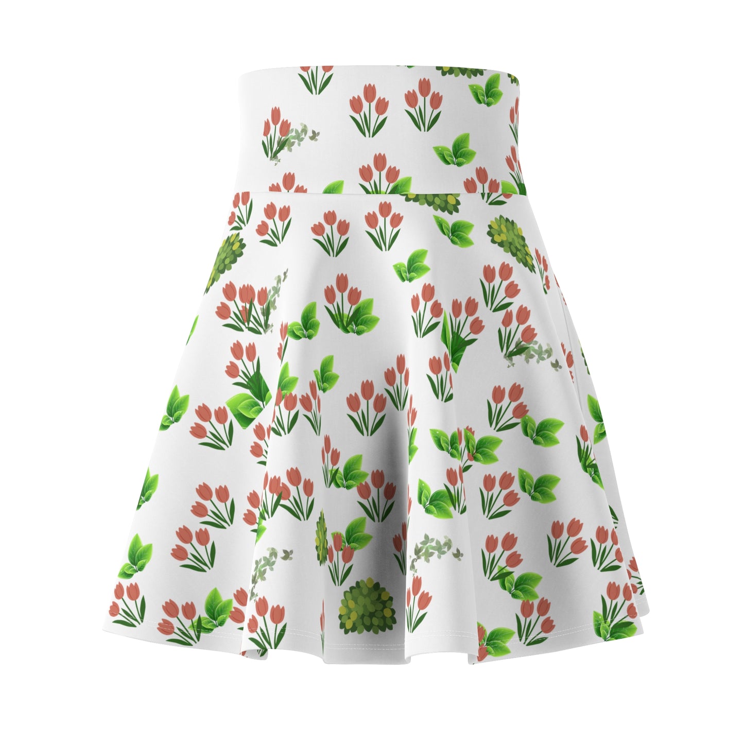 Floral Spring Tulip Skater Skirt — White Botanical AOP