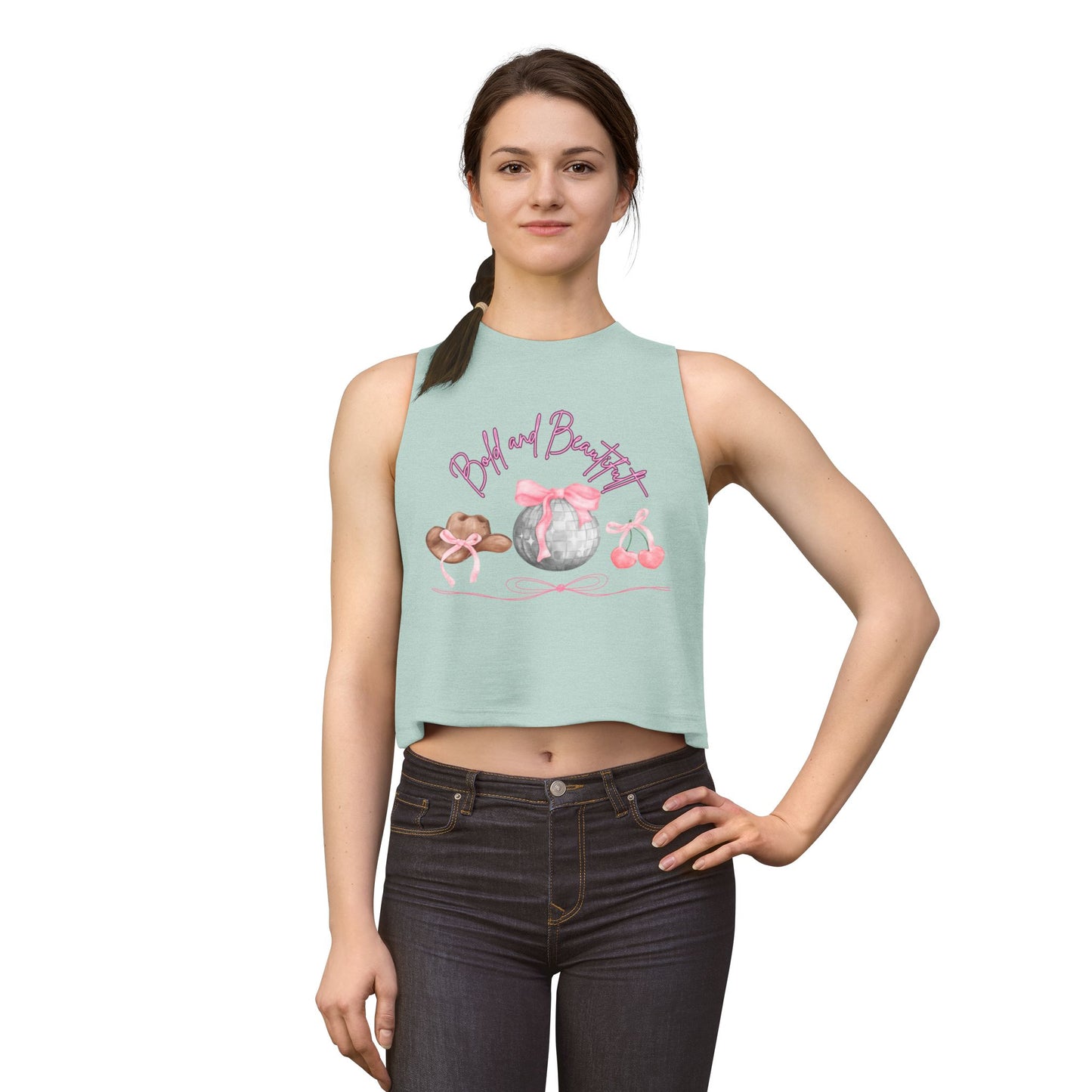 Crop Top — Pink Bakery Sweets Graphic (Bon Bon, Macaron, Cherries)