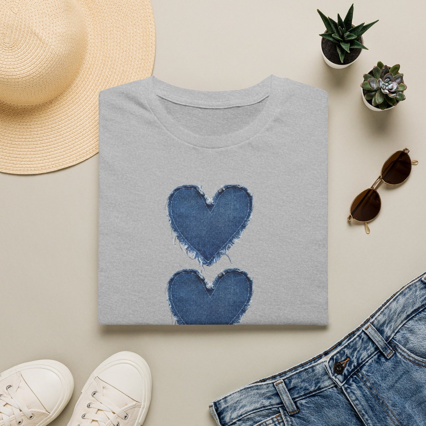 Blue Watercolor Triple Hearts T-Shirt — Romantic Casual Tee