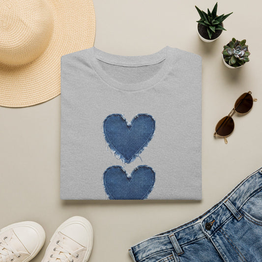Blue Watercolor Triple Hearts T-Shirt — Romantic Casual Tee