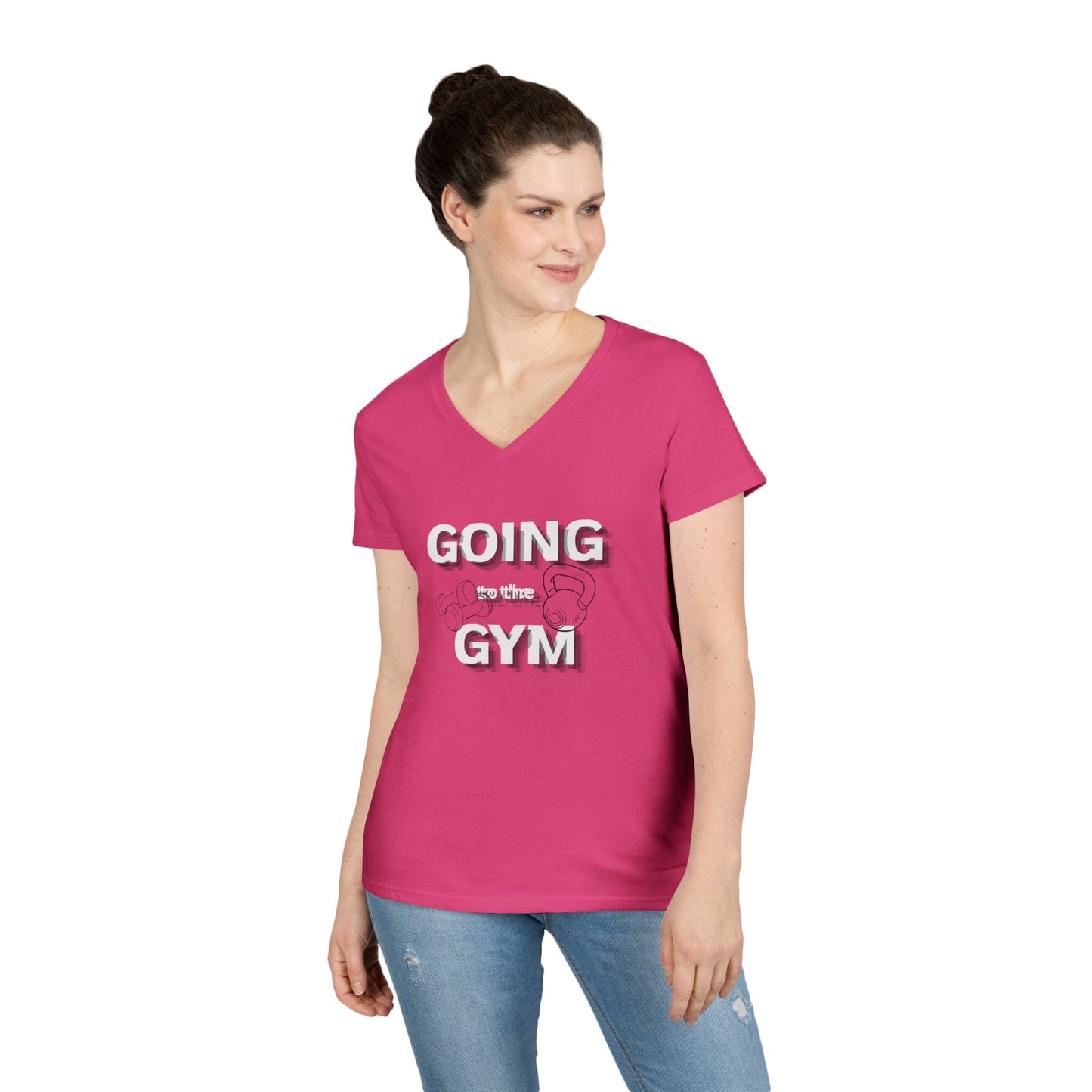 Going Gym V-Neck T-Shirt — Women's Fitness Tee with Dumbbell Graphic