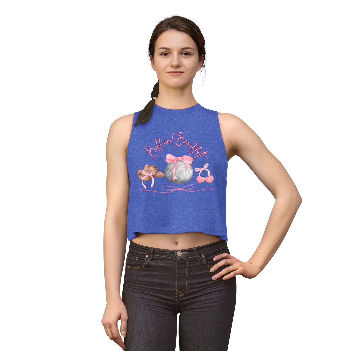 Crop Top — Pink Bakery Sweets Graphic (Bon Bon, Macaron, Cherries)