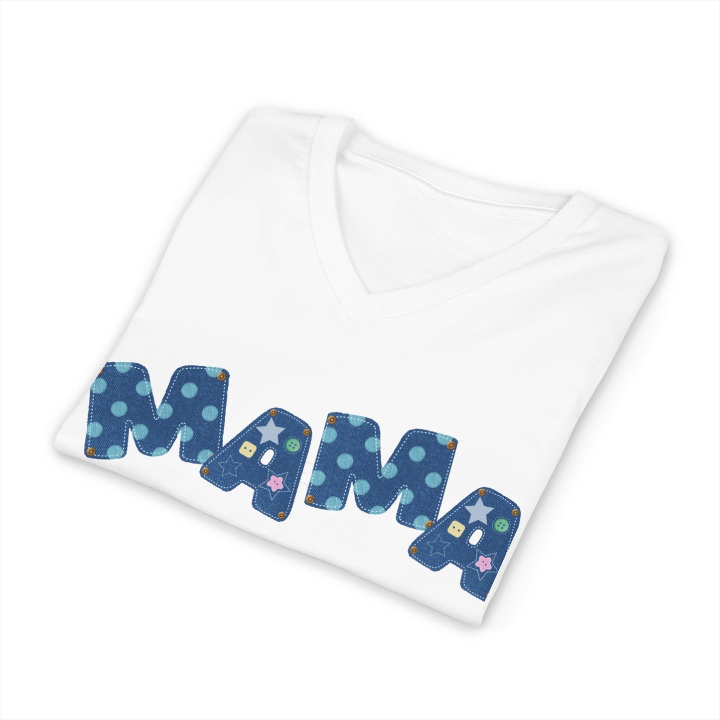 Mama Polka Dot V-Neck Tee — Playful Blue Mama T-Shirt for Moms, Mother's Day Gift