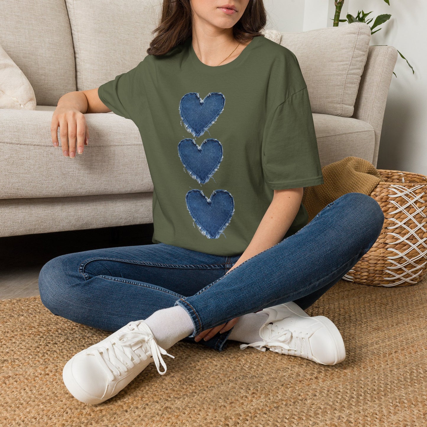 Blue Watercolor Triple Hearts T-Shirt — Romantic Casual Tee