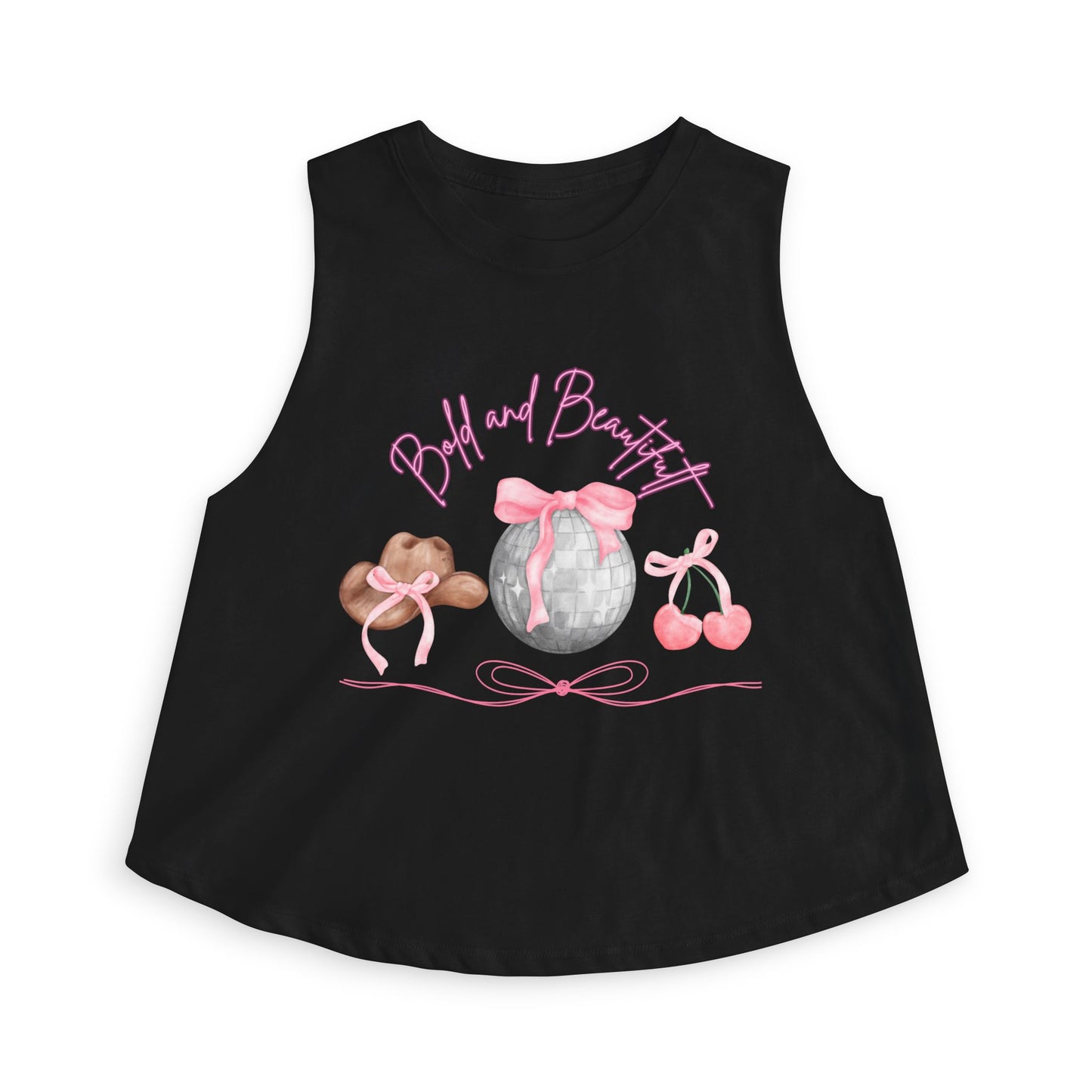Crop Top — Pink Bakery Sweets Graphic (Bon Bon, Macaron, Cherries)